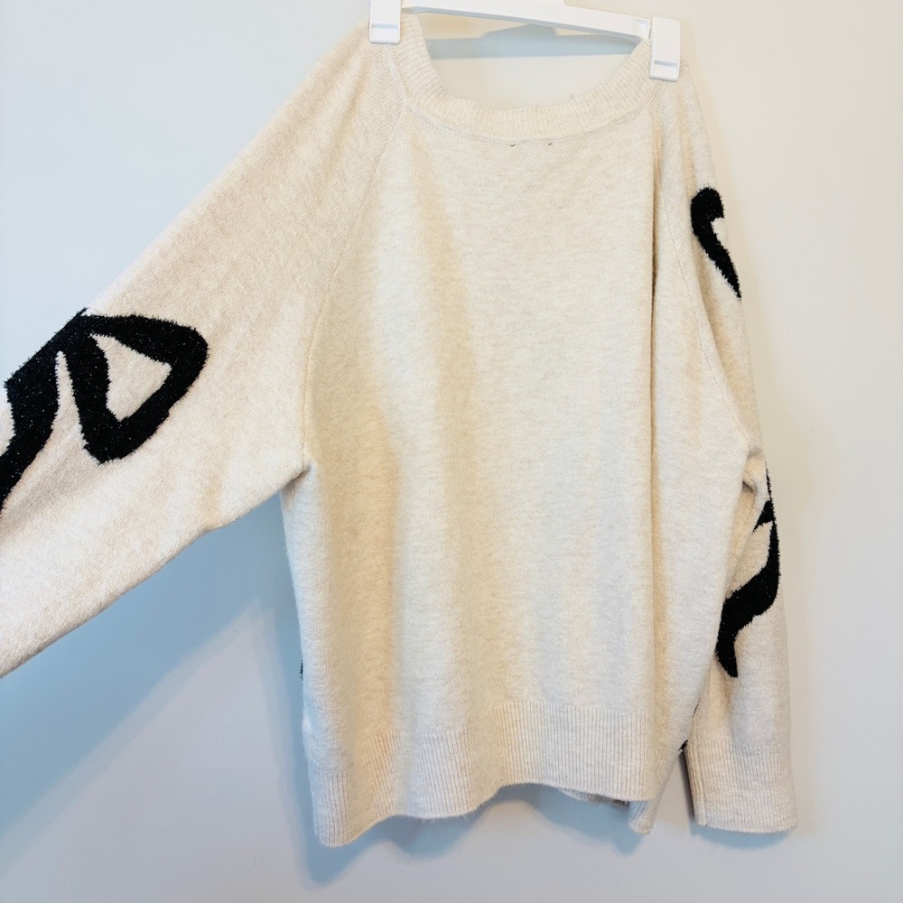 Express Cream Knit Sweater with sparkle black bow details - Picture 6 of 8